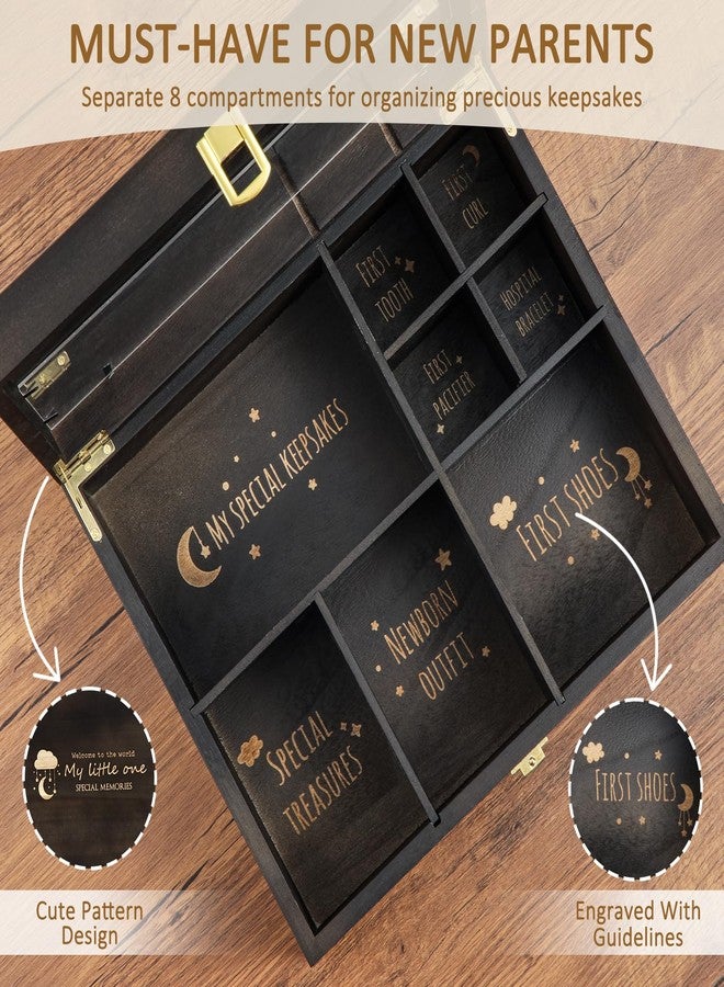 Shinlar Baby Keepsake Box Wooden with 6 Additional Items - Baby Shower Gifts for Girls Boys New Mom, Newborn Essentials Must Haves Memory Box with Tooth Fairy Tooth Holder, Engraved with Guidelines, Large - Image 2